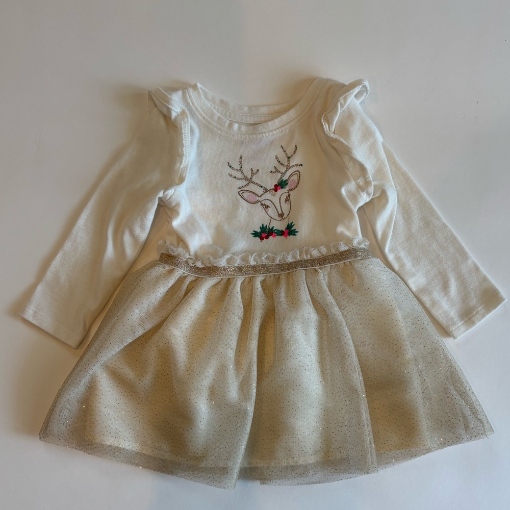 12m Cat & Jack Christmas render cream and gold dress
